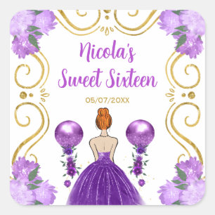 Sweet Sixteen Red Hair Princess in Purple Square Sticker