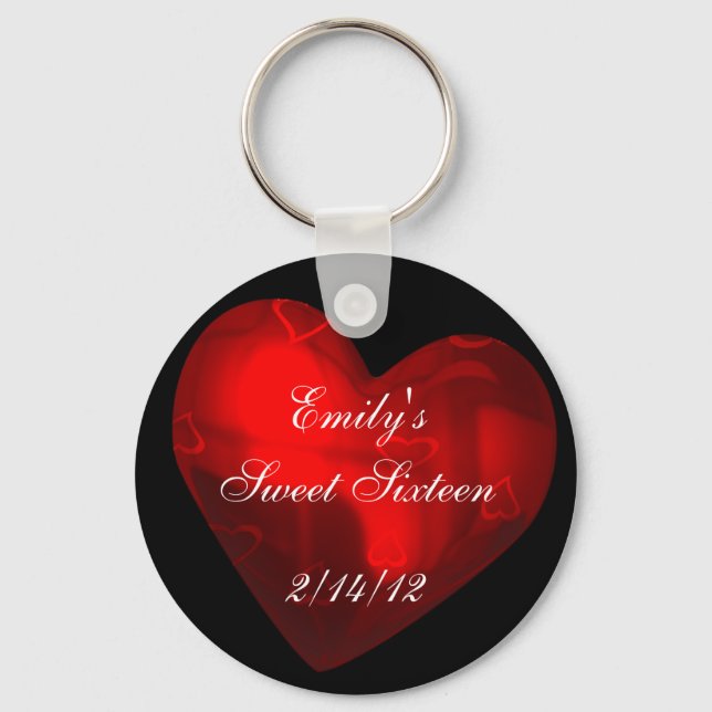 Sweet Sixteen Red Heart Party Favour Key Ring (Front)