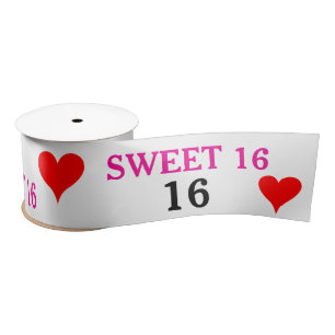  Sweet Sixteen Red Hearts Pink Black 3 INCH Satin Ribbon