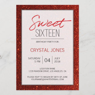 Sweet Sixteen red sparkle Invitation