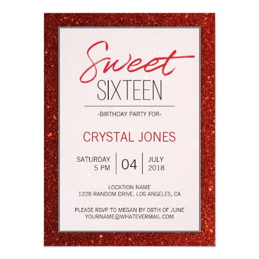 Image of Sweet Sixteen red sparkle Invitation