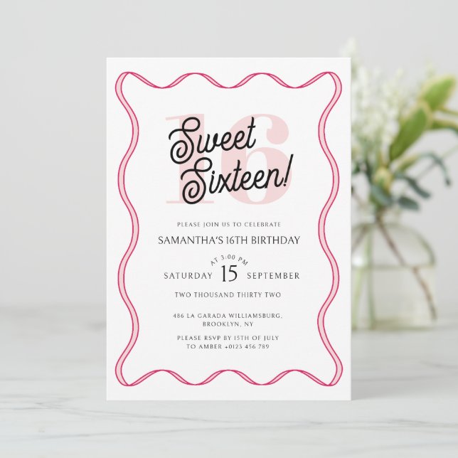 Sweet Sixteen Retro Wavy Minimalist 21st Birthday  Invitation (Standing Front)