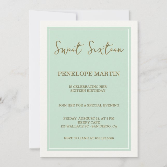 Sweet sixteen romantic glamour - aqua invitation (Front)