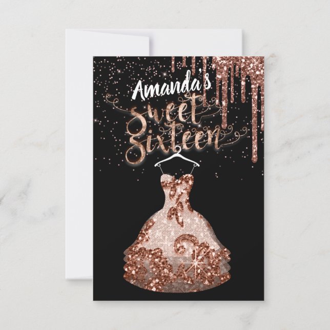 Sweet Sixteen Rose Dress Floral Princess Drips Lux Invitation (Back)