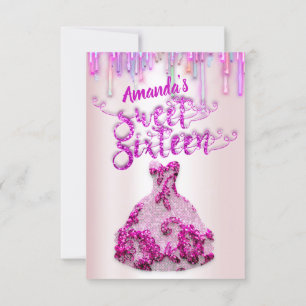 Sweet Sixteen Rose Floral Dress Royal Unicorn Drip Invitation