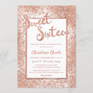 Sweet Sixteen Rose Gold Glitter Chic 16th Birthday Invitation
