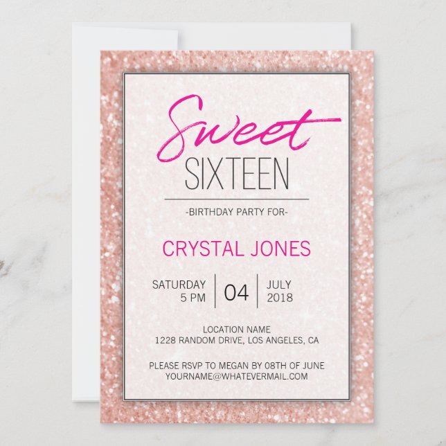 Sweet Sixteen rose gold sparkle Invitation (Front)