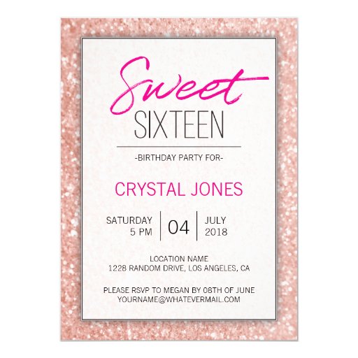 Image of Sweet Sixteen rose gold sparkle Invitation