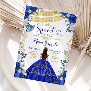 Sweet Sixteen Royal Blue Butterfly Birthday Party Invitation