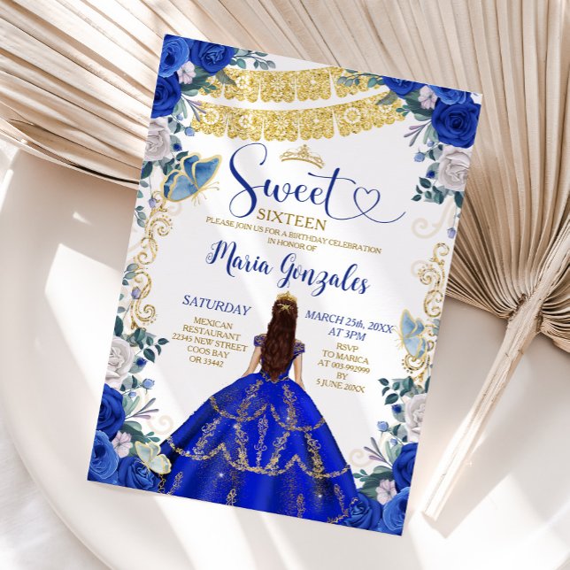 Sweet Sixteen Royal Blue Butterfly Birthday Party Invitation (Creator Uploaded)