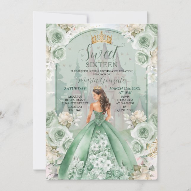 Sweet Sixteen Sage Green Forest Birthday  Invitation (Front)