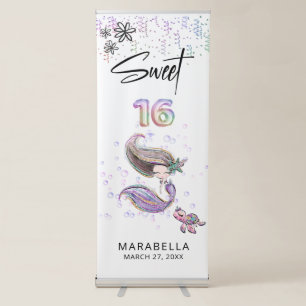 *~* SWEET SIXTEEN Sea Turtle Mermaid 16 Glitter  R Retractable Banner