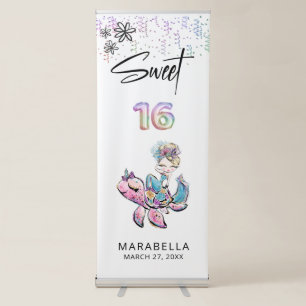 *~* SWEET SIXTEEN Sea Turtle Mermaid 16 Glitter Retractable Banner
