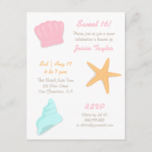 Sweet Sixteen Seashells Beach Birthday Party Invitation