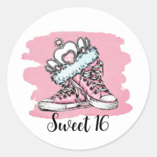 Sweet Sixteen Shoes and Crown Birthday Party Classic Round Sticker