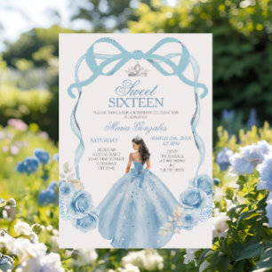 Sweet Sixteen Silver and Baby Blue Birthday  Invitation
