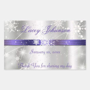 Sweet Sixteen, Silver and Purple Water/Wine Bottle Rectangular Sticker