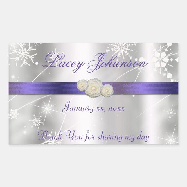 Sweet Sixteen, Silver and Purple Water/Wine Bottle Rectangular Sticker (Front)