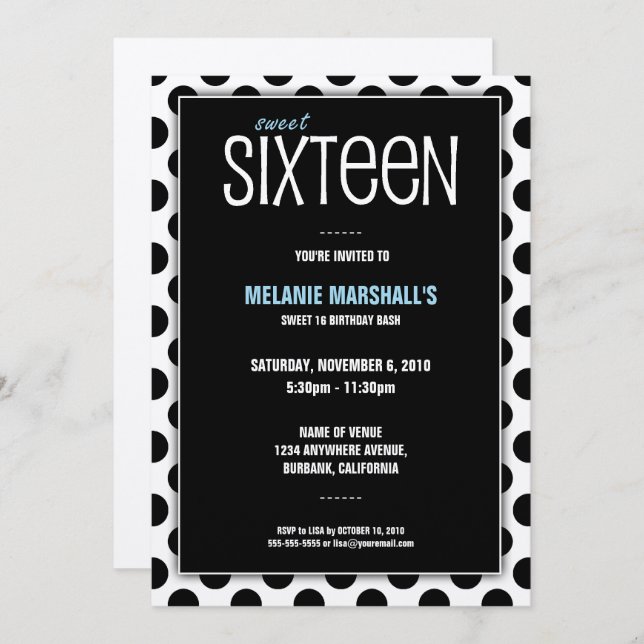 Sweet Sixteen Silver & Black | Party Invitations (Front/Back)
