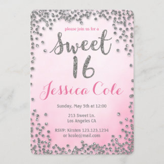 Sweet Sixteen Silver Glitter Birthday Invitation
