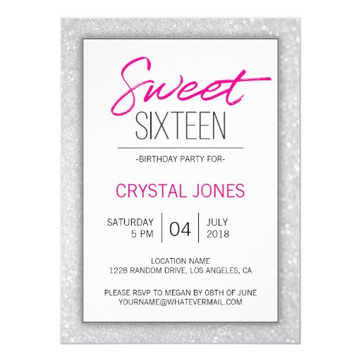 Image of Sweet Sixteen silver sparkle Invitation