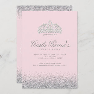 Sweet Sixteen Silver Sparkle Invitations