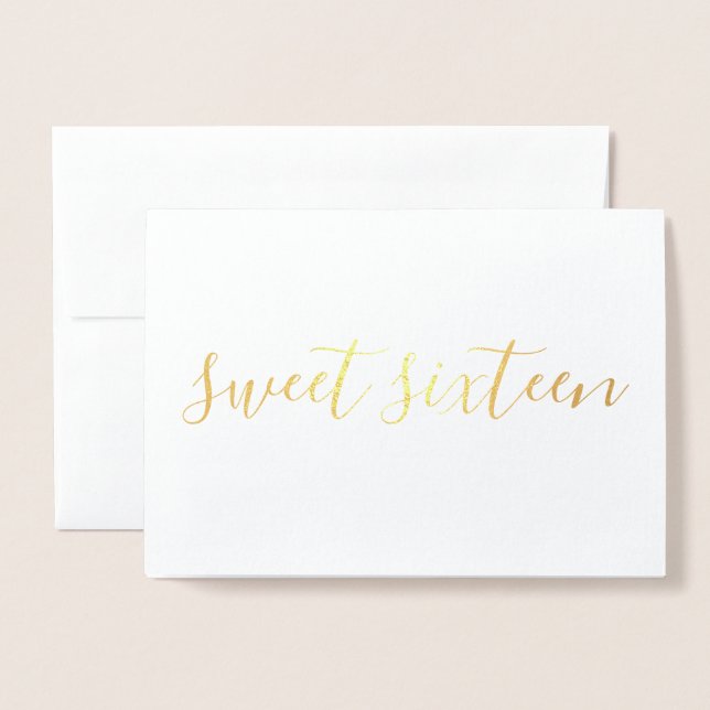 Sweet Sixteen simple calligraphy Gold Foil Card (Front With Envelope)