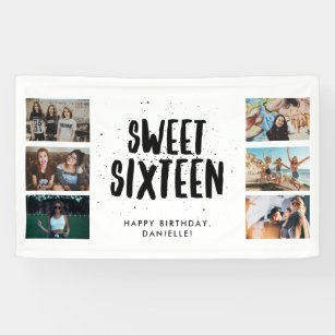 Sweet Sixteen Six Photo Collage Birthday Party  Banner