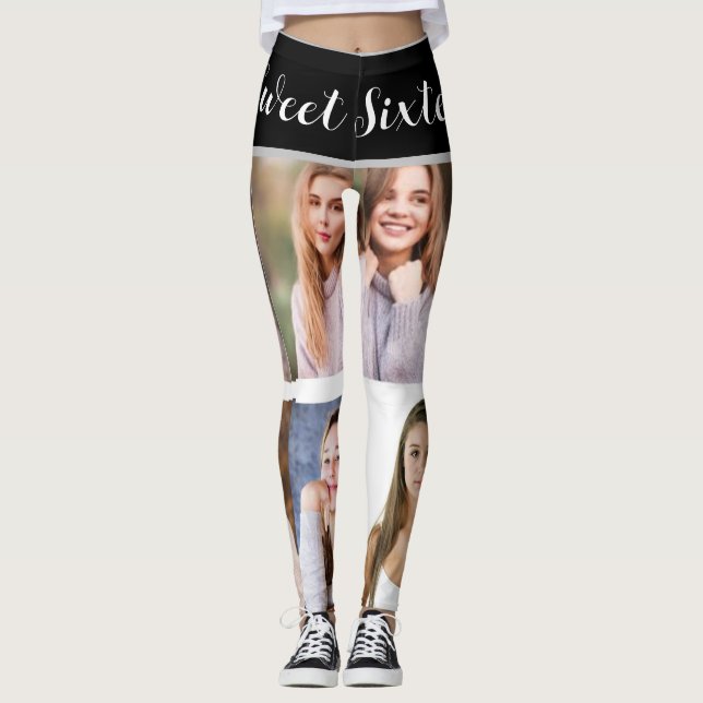Sweet Sixteen Sparkle: Custom Photo Collage Leggin Leggings (Front)