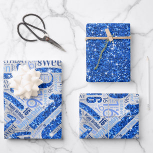 Sweet Sixteen Sparkle Word Cloud Blue ID265 Wrapping Paper Sheet