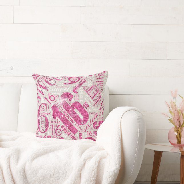 Sweet Sixteen Sparkle Word Cloud Pink ID265 Cushion (Couch)