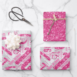 Sweet Sixteen Sparkle Word Cloud Pink ID265 Wrapping Paper Sheet