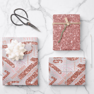 Sweet Sixteen Sparkle Word Cloud Rose Gold ID265 Wrapping Paper Sheet