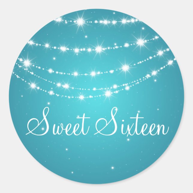 Sweet Sixteen Sparkling Chain Blue Classic Round Sticker (Front)