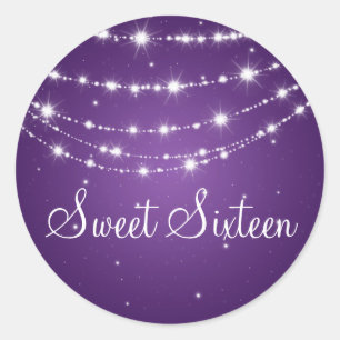 Sweet Sixteen Sparkling Chain Purple Classic Round Sticker
