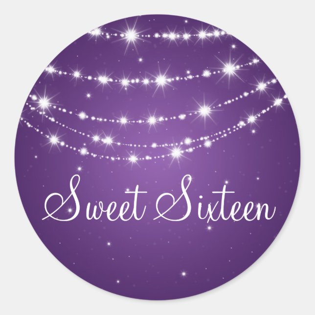 Sweet Sixteen Sparkling Chain Purple Classic Round Sticker (Front)