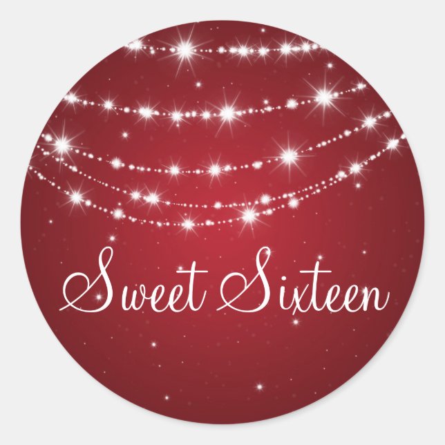 Sweet Sixteen Sparkling Chain Red Classic Round Sticker (Front)