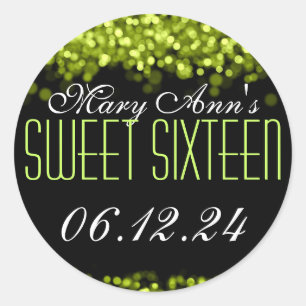 Sweet Sixteen Sparkling Lights Green Classic Round Sticker