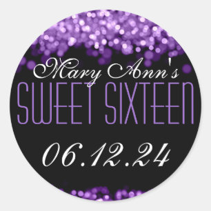 Sweet Sixteen Sparkling Lights Purple Classic Round Sticker