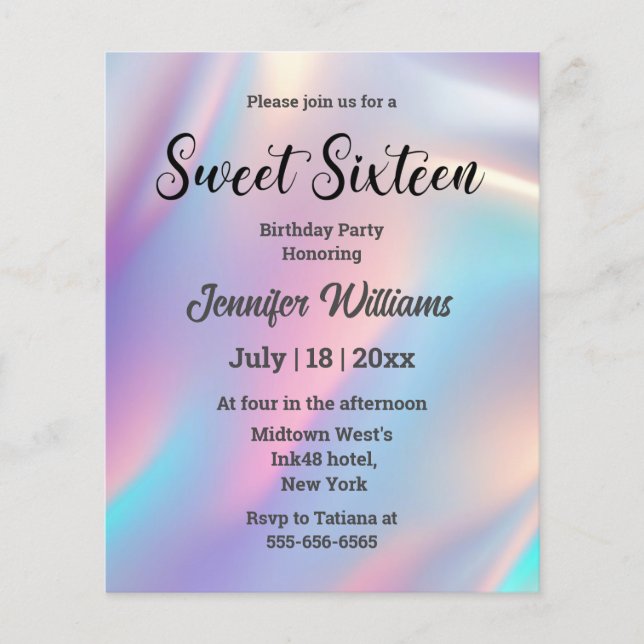 sweet sixteen stylish holographic invitation (Front)