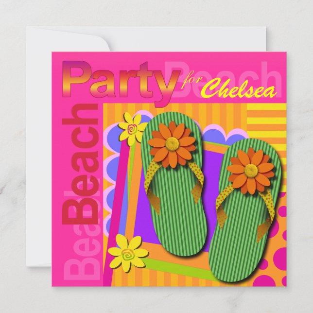 Sweet Sixteen Summer Fun Flip Flops - Beach Party! Invitation (Front)