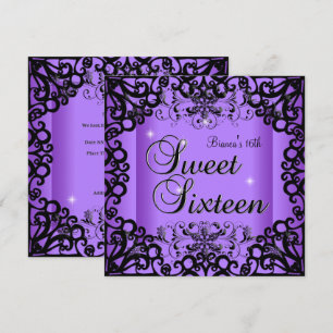 Sweet Sixteen Sweet 16 Birthday Black Purple Invitation