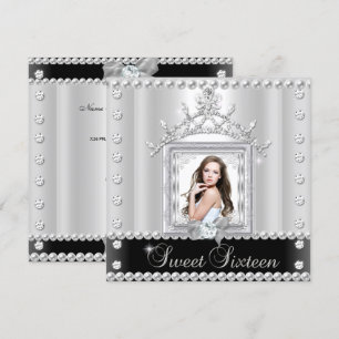 Sweet Sixteen Sweet 16 Birthday Party Black White Invitation