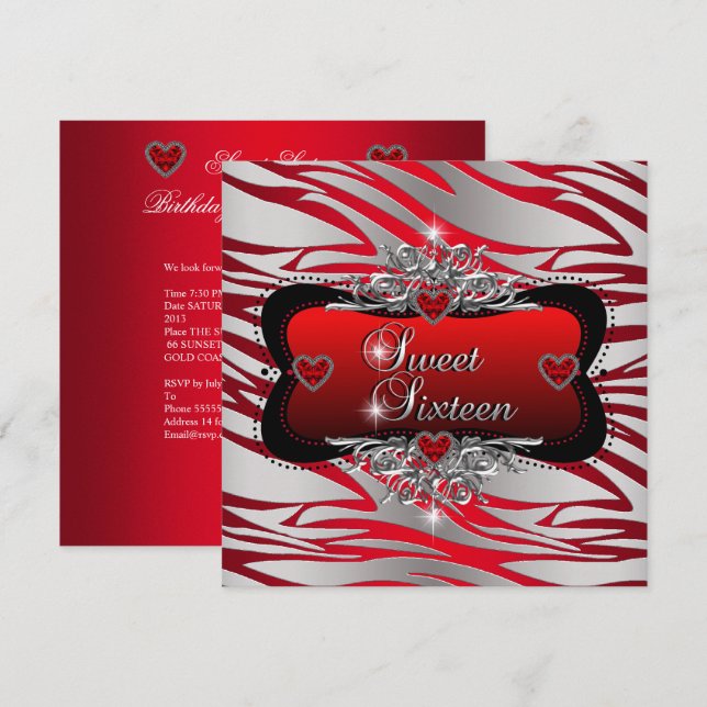 Sweet Sixteen Sweet 16 Birthday Party Red Invitation (Front/Back)
