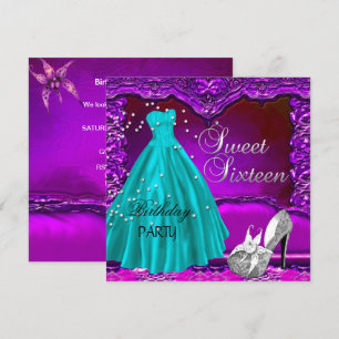 Sweet Sixteen Sweet 16 Birthday Purple Dress Gown Invitation