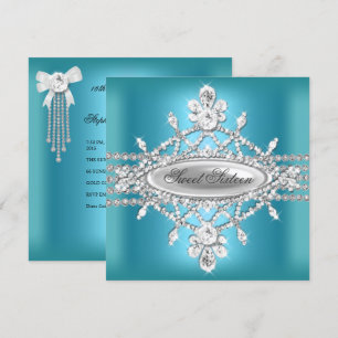 Sweet Sixteen Sweet 16 Birthday Teal Blue Silver Invitation