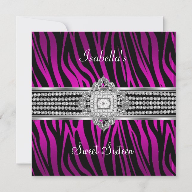 Sweet Sixteen Sweet 16 Birthday Zebra Hot Pink Invitation (Front)
