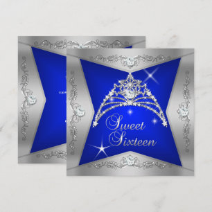 Sweet Sixteen Sweet 16 Blue Silver Tiara Invitation