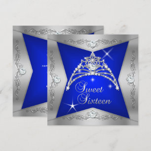Sweet Sixteen Sweet 16 Blue Silver Tiara Invitation