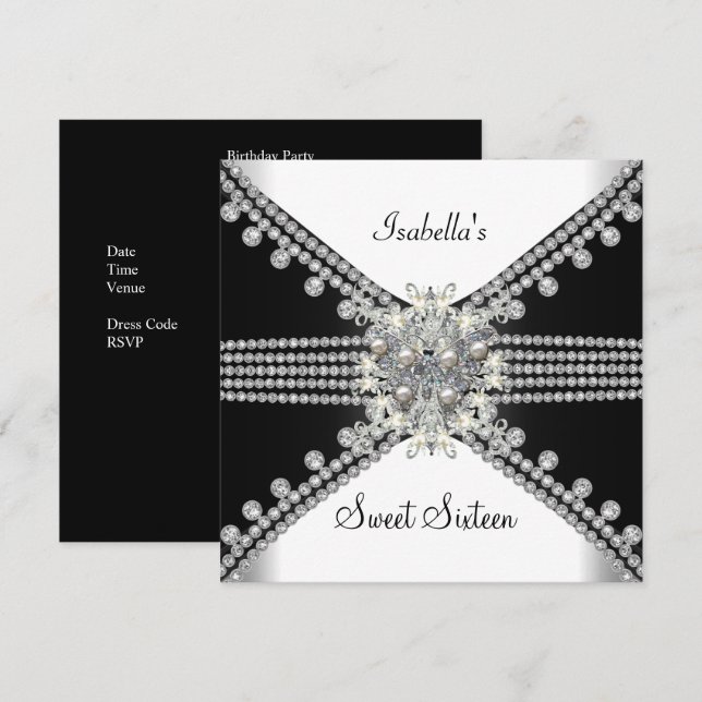 Sweet Sixteen Sweet 16 Butterfly Black White Invitation (Front/Back)